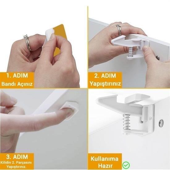 Bebek Çuk Güvenliği Korumalı Yapışkan Çekmece ve Dolap İçin Tutucu Gizli Güvenlik Kilidi - Görsel 3