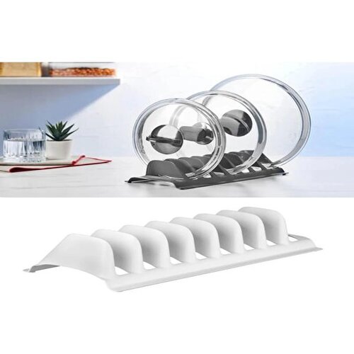 Beyaz - 2 Adet 8 Bölmeli Tencere Kapak Rafı - Simple Tabaklık - Kapak Organizeri - Görsel 4