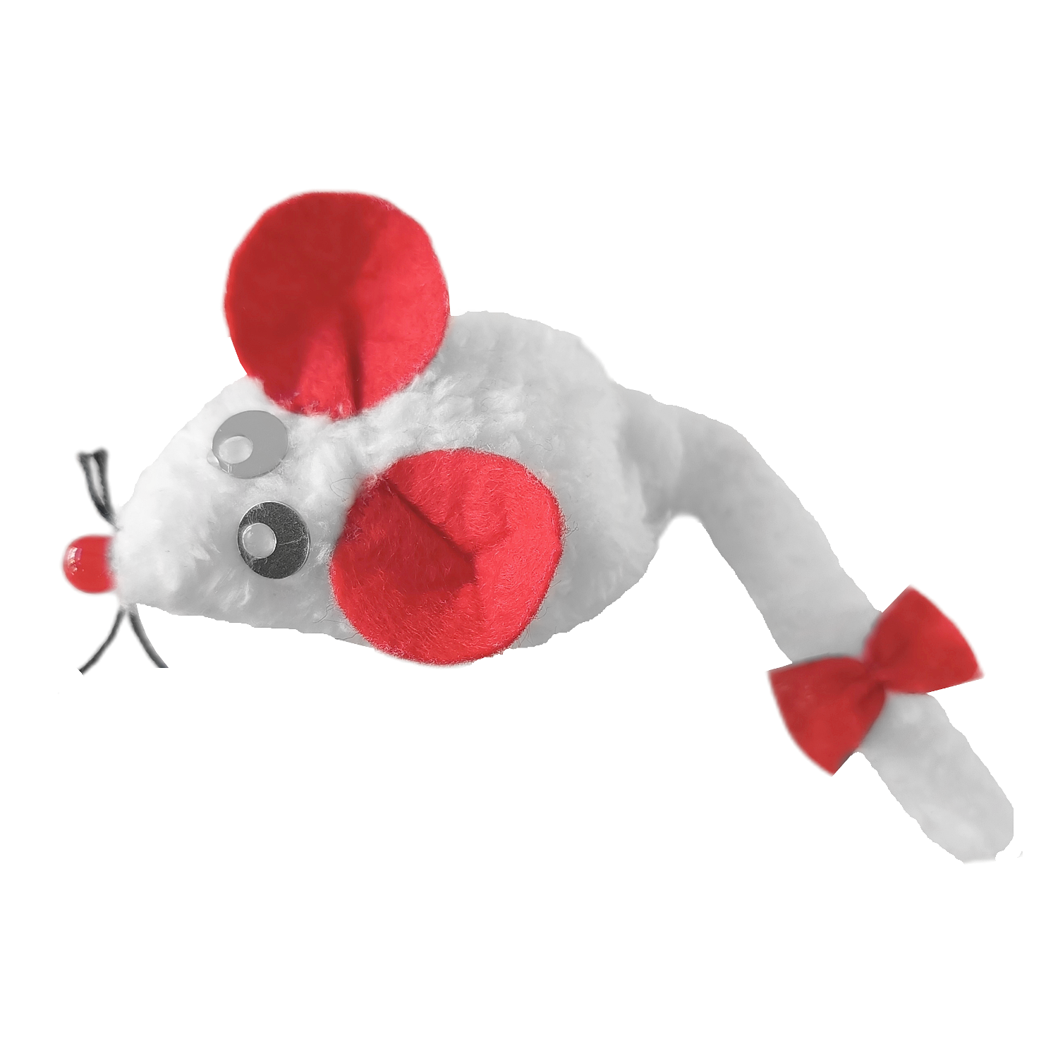 Kedi Oyuncağı Bıyıklı Peluş Fare 4,5 x 6-15 cm Beyaz - Görsel 3