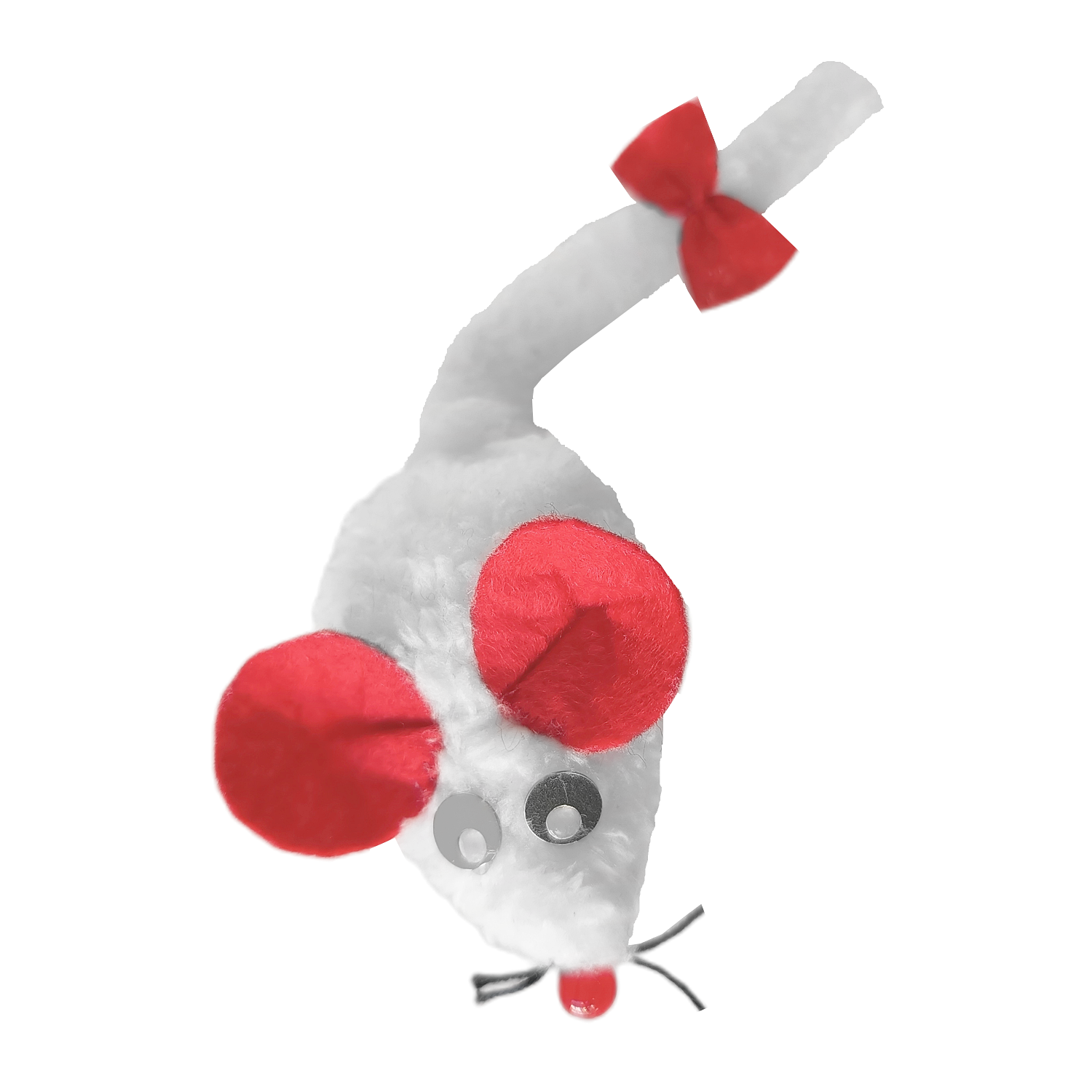 Kedi Oyuncağı Bıyıklı Peluş Fare 4,5 x 6-15 cm Beyaz - Görsel 5