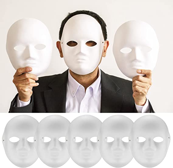 Beyaz Renk Boyanabilir Anonim Tam Yüz Cosplay Maske 24x18 cm - Görsel 5