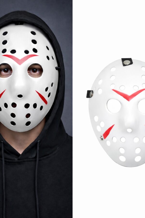 Beyaz Renk Kırmızı Çizgili Tam Yüz Hokey Jason si Hannibal si