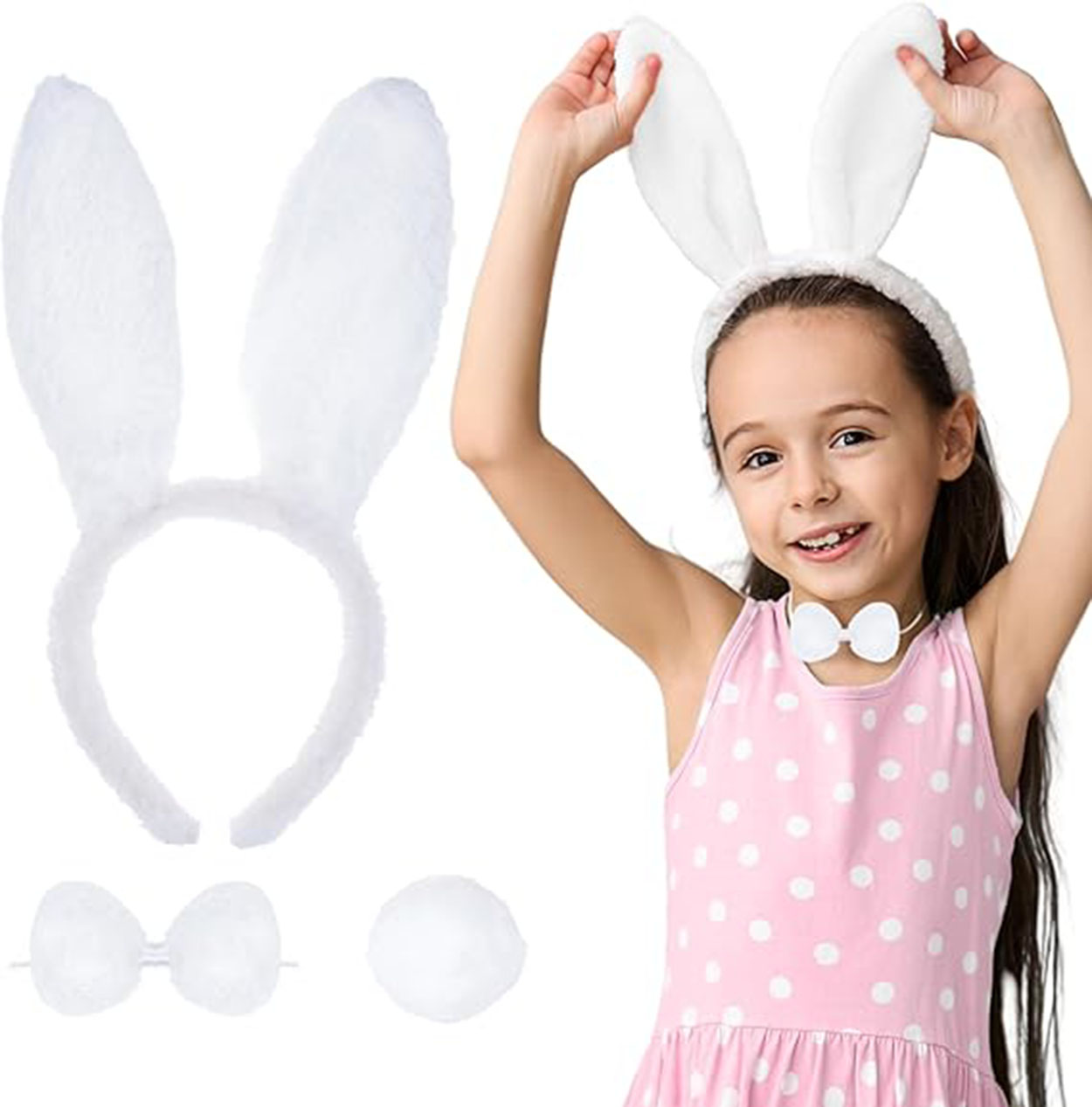 Beyaz Tşan Kostüm Seti – Taç, Papyon, Kuyruk (12’li Paket) - Görsel 2