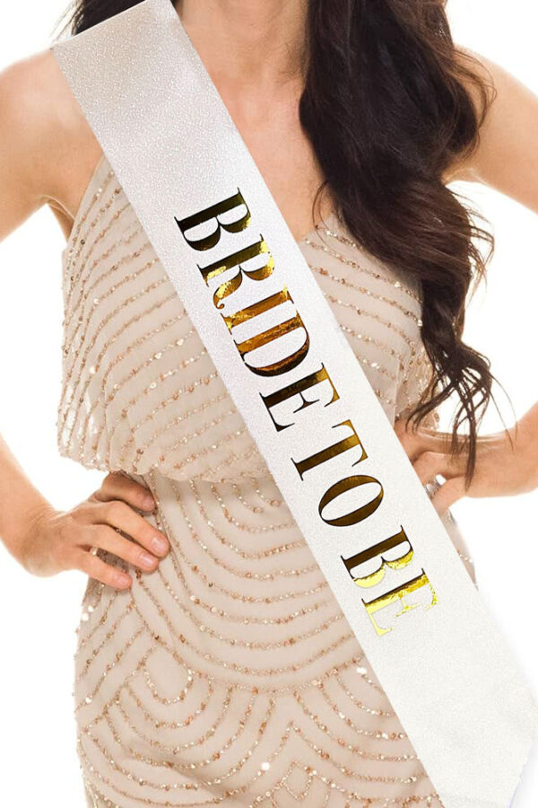 Beyaz Üzeri Altın Büyük Bride To Be Yazılı Simli Işıltılı Kuşak Kemer 10 cm Genişlik