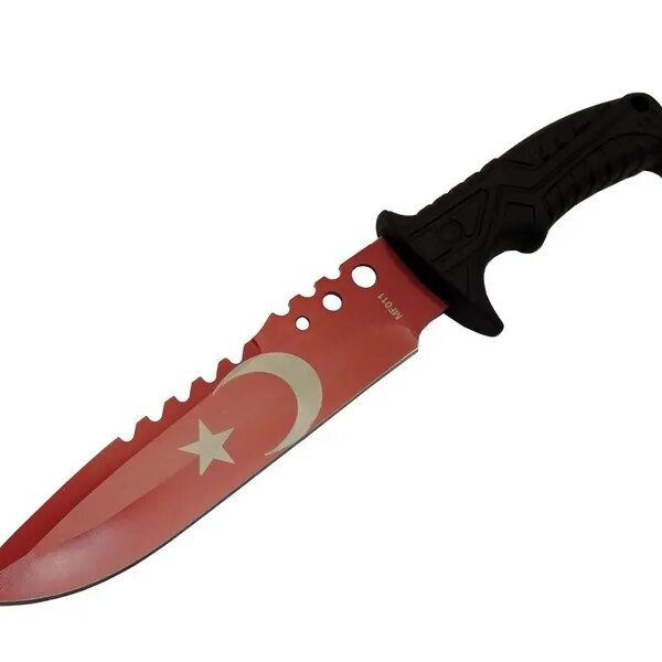 Bora Ayyıldız MF011 RD Kırmızı  Bıçağı 31cm - Testere Detaylı Bıçak, Kılıflı, Plastik Sap