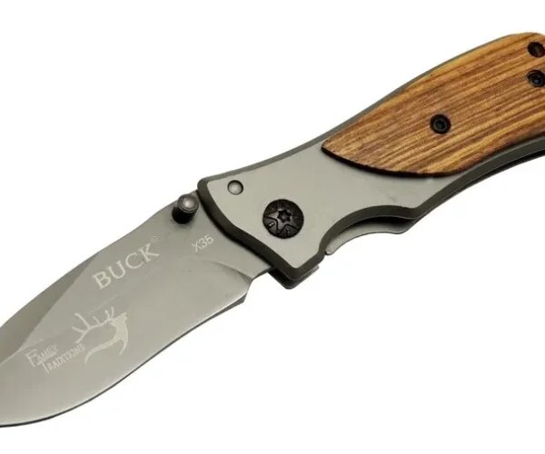 Buck Family X35 rengi Kamp Çakı 15cm- Manuel, Kemerlikli, Ahşap Sap