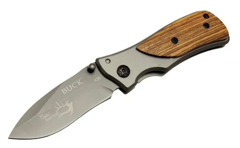 Buck Family X35 rengi Kamp Çakı 15cm- Manuel, Kemerlikli, Ahşap Sap