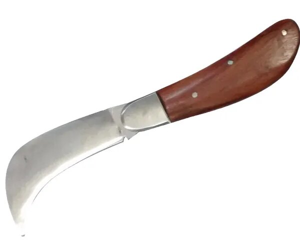 Bursa Çelik Eğri Bağ / Kablo / Aşı Çakısı, Ahşap Saplı - 22 cm