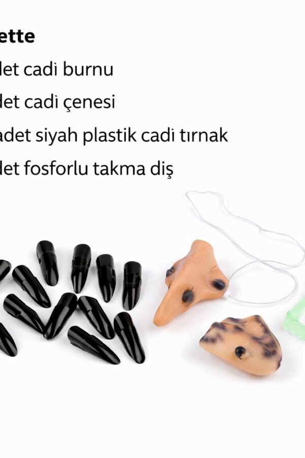Cadı Aksesuar Seti – B, Çene, Fosforlu Diş ve 10 Adet Siyah Tırnak