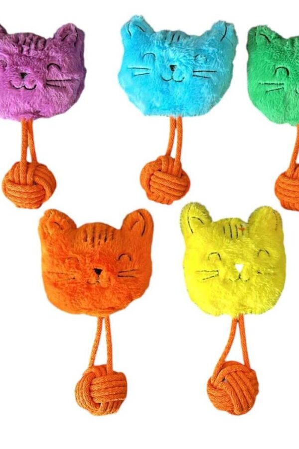 Sesli Peluş İpli Mutlu Kedi Köpek Oyuncağı 26 cm Çeşitli Renklerde