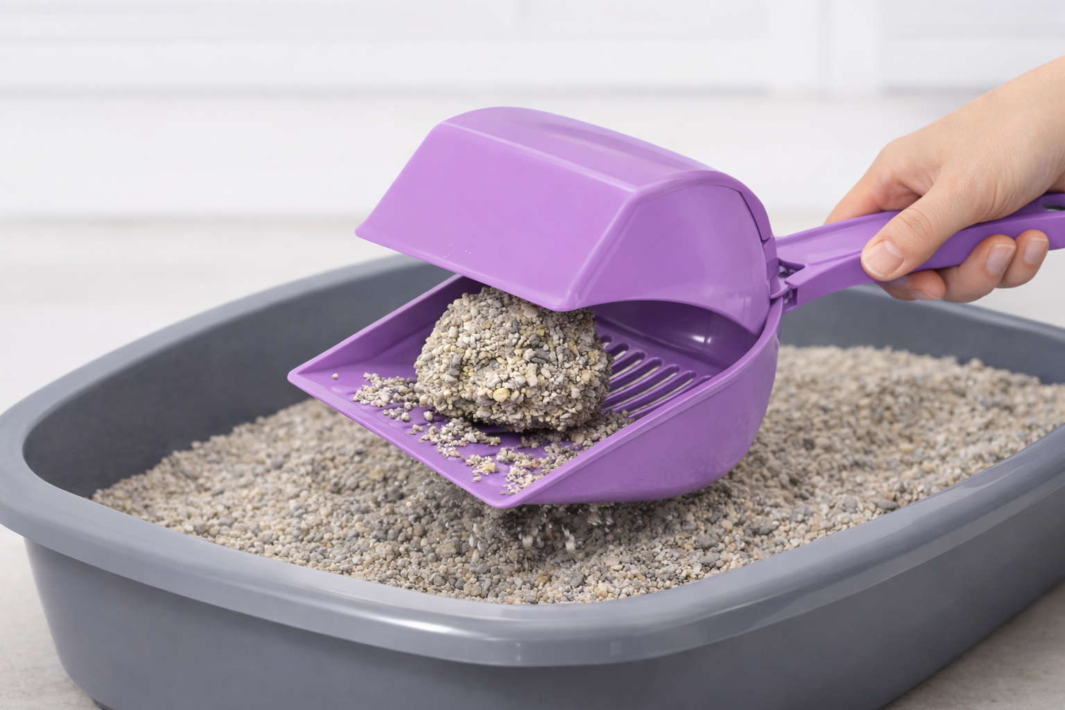 Kapaklı Kedi Kumu Küreği Elekli – Ergonomik Saplı Dalı Plastik Kum Temizleme Küreği 26 cm - Görsel 3