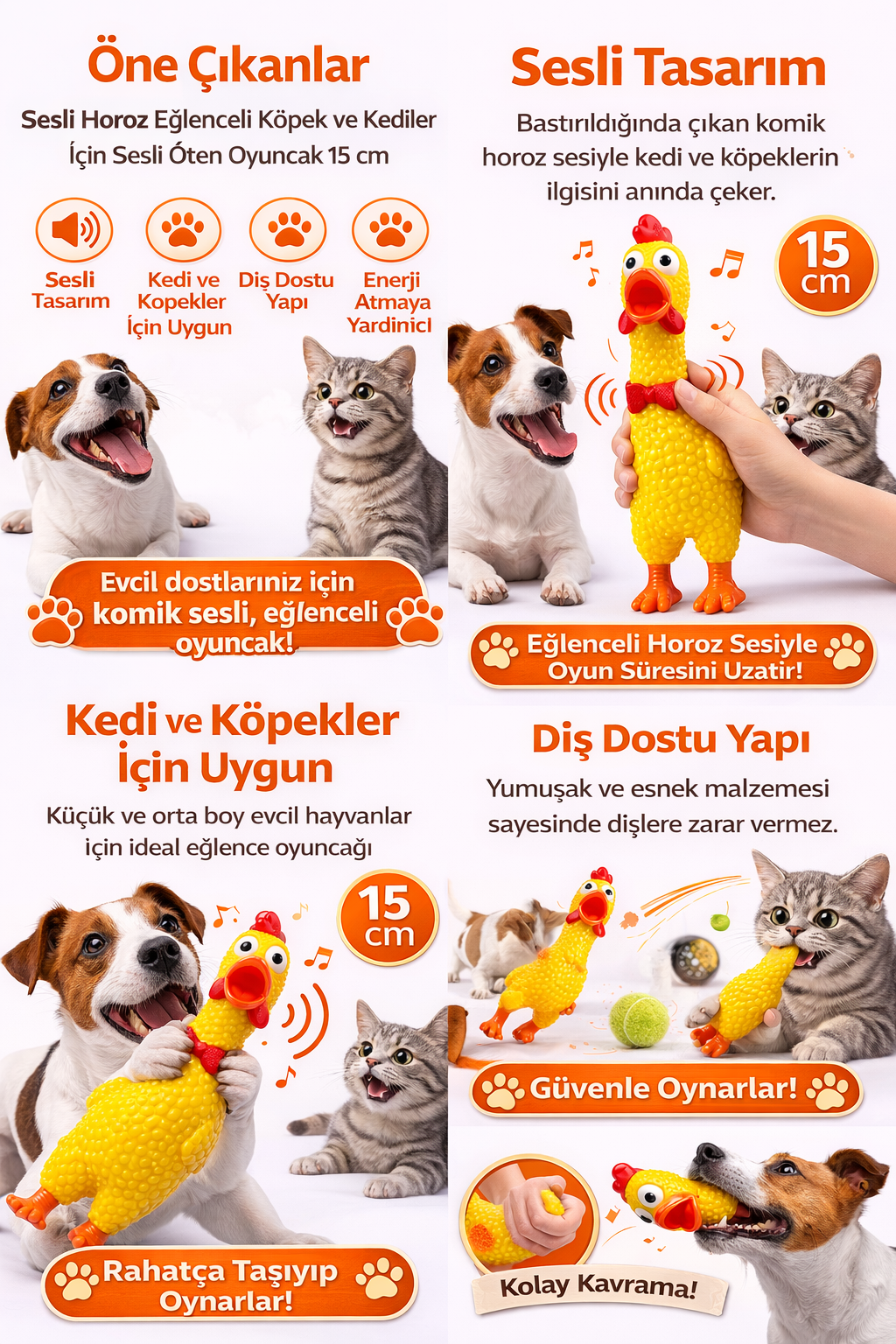 Sesli Horoz Eğlenceli Köpek ve Kediler İçin Sesli Öten Horoz Oyuncak 15 cm - Görsel 2