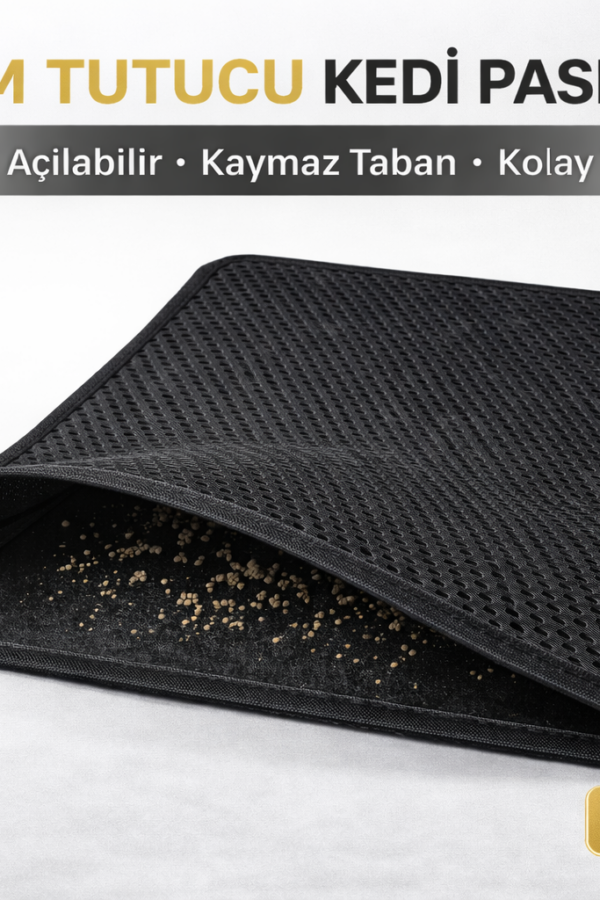 Kedi Elekli Tuvalet Önü Kum Tutucu Paspas  45 cm - 60 cm Siyah