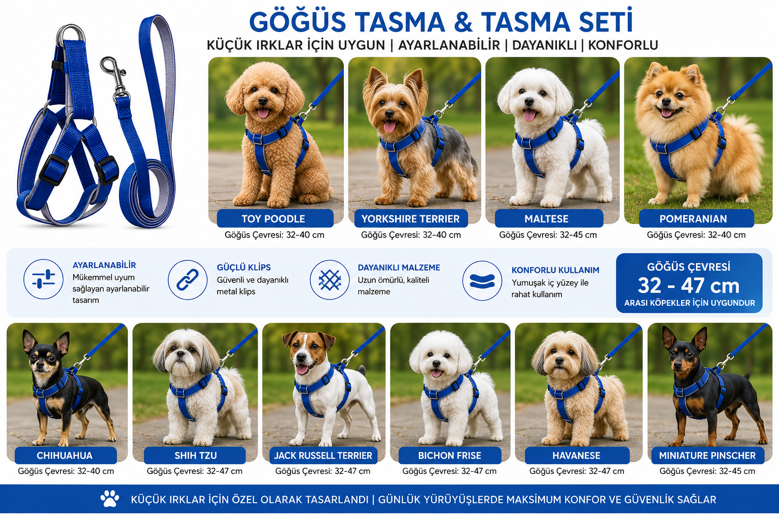 Gezdirme Kayışlı Dokuma Köpek Göğüs Tasma Seti 32*47-110 cm Mi - Görsel 2