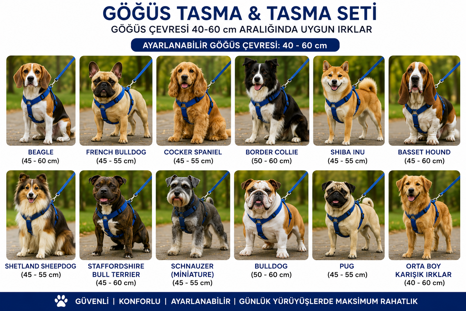 Gezdirme Kayışlı Dokuma Köpek Göğüs Tasma Seti 40*60-110 cm Mi - Görsel 2