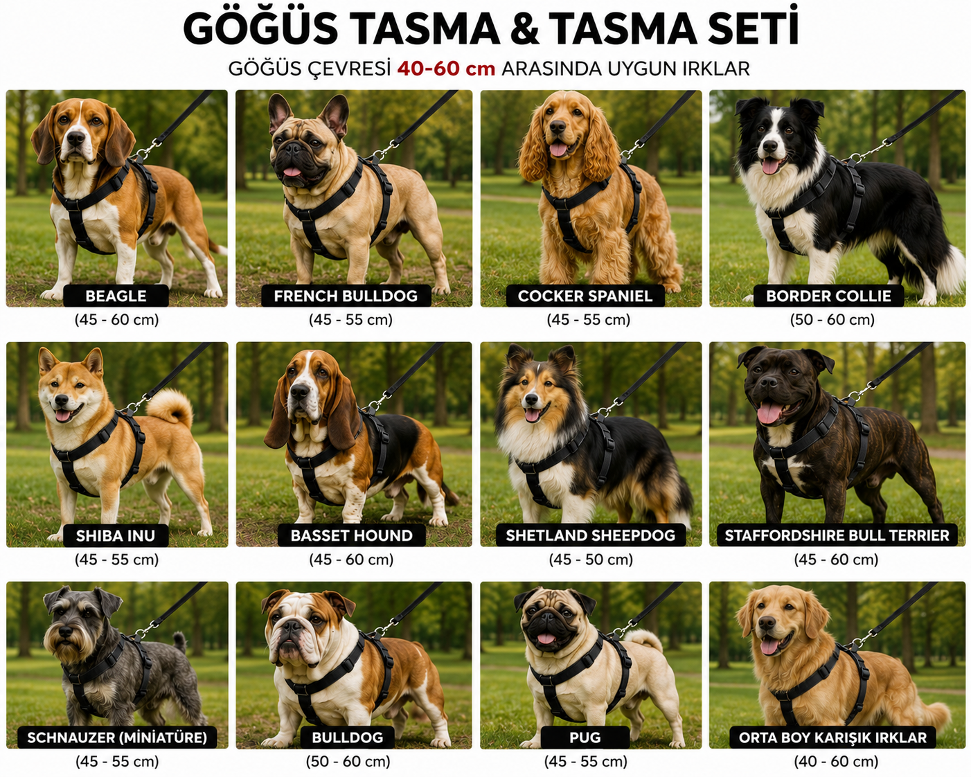 Gezdirme Kayışlı Dokuma Köpek Göğüs Tasma Seti 40*60-110 cm Siyah - Görsel 2