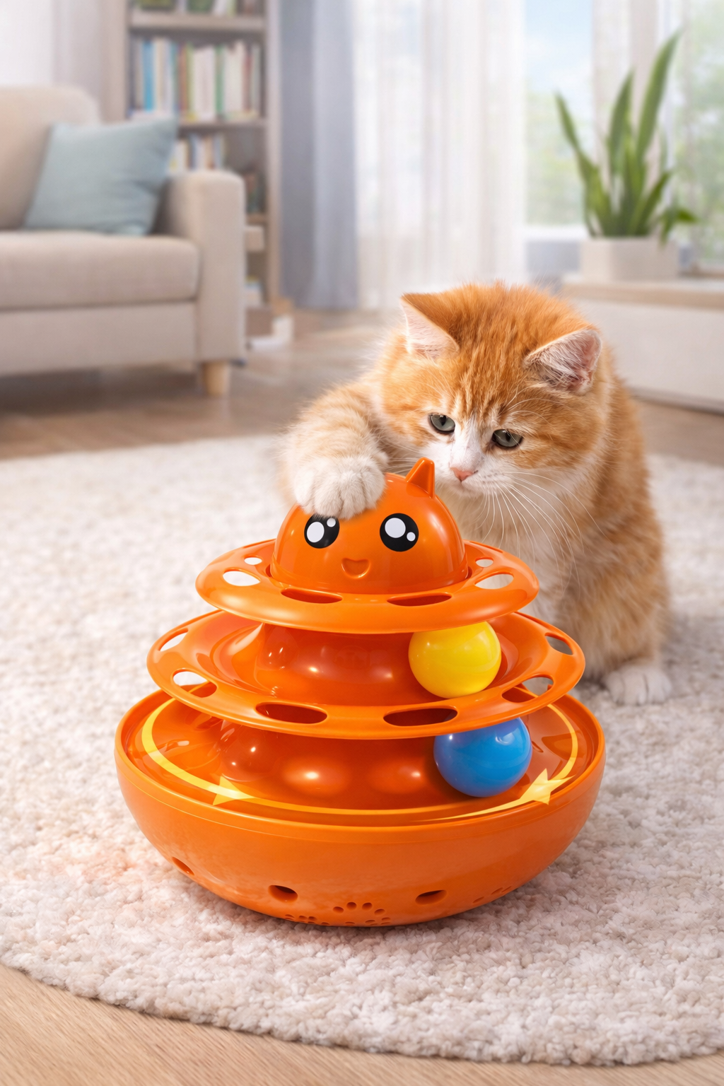 Hacıyatmaz Kedi Oyuncağı 3 Katlı Toplu Zeka Oyuncağı 20x21 cm – Devrilmez Interaktif Oyuncağı - Görsel 4
