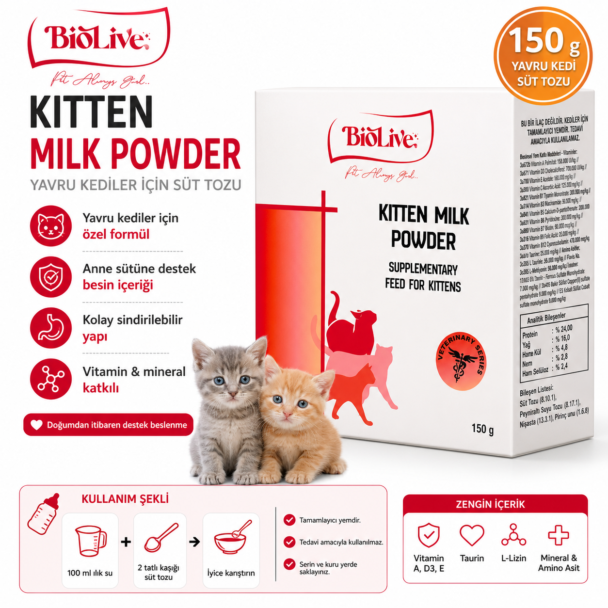 Biolive Yru Kedileri İçin Süt Tozu 150 gr - Görsel 2