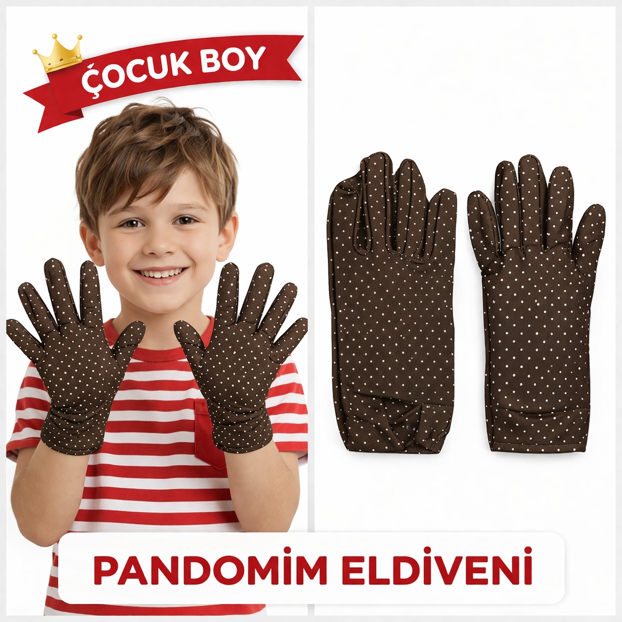 Çuk Boy Pomim Eldiveni Beyaz Puantiyeli Renk Gösteri Eldiveni 23 Nisan 19 Mayıs