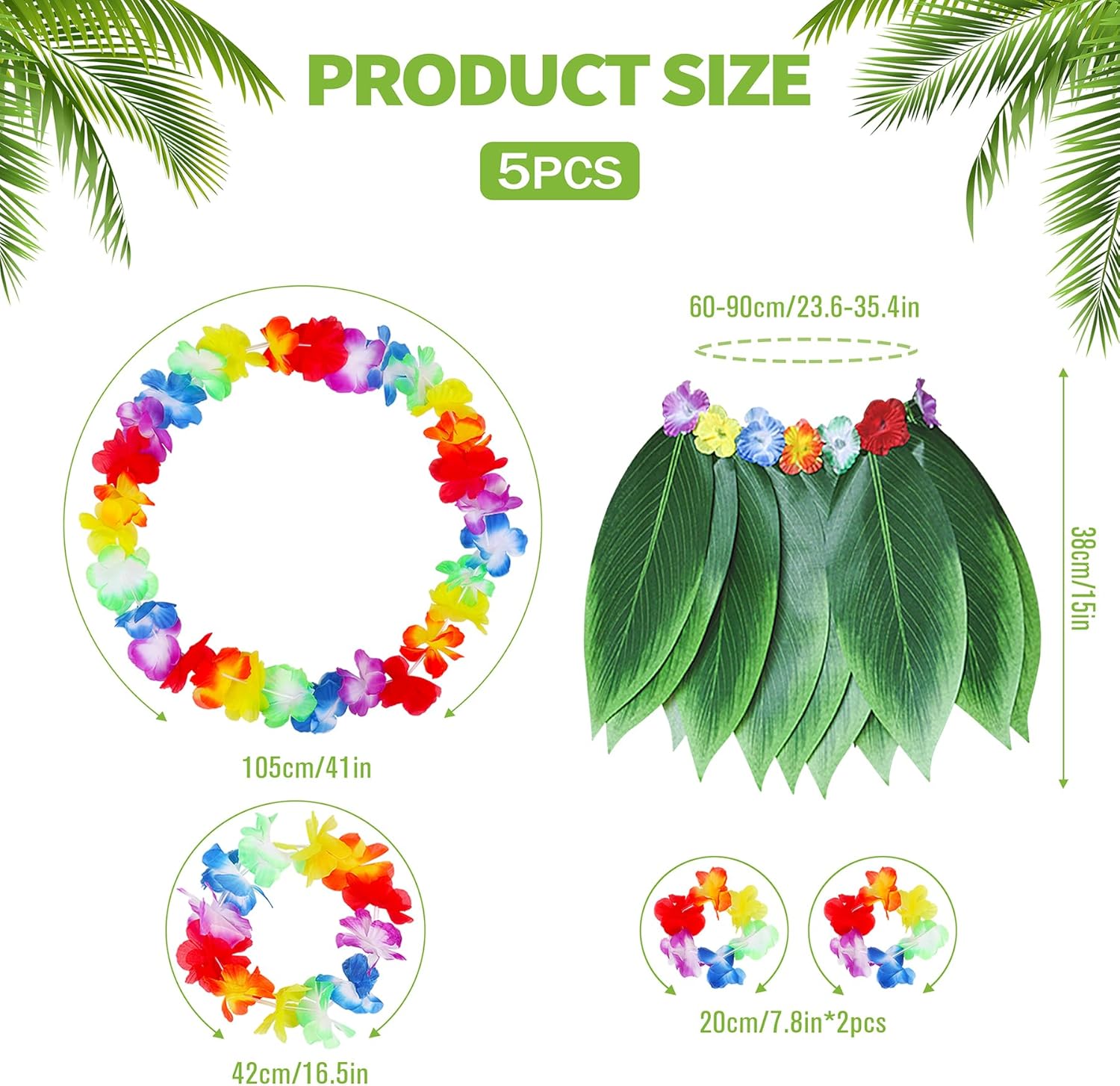 Çuk Hawaii Kostüm Seti - Yaprak Etek & Hawaii Set - 5 Parça - Görsel 2