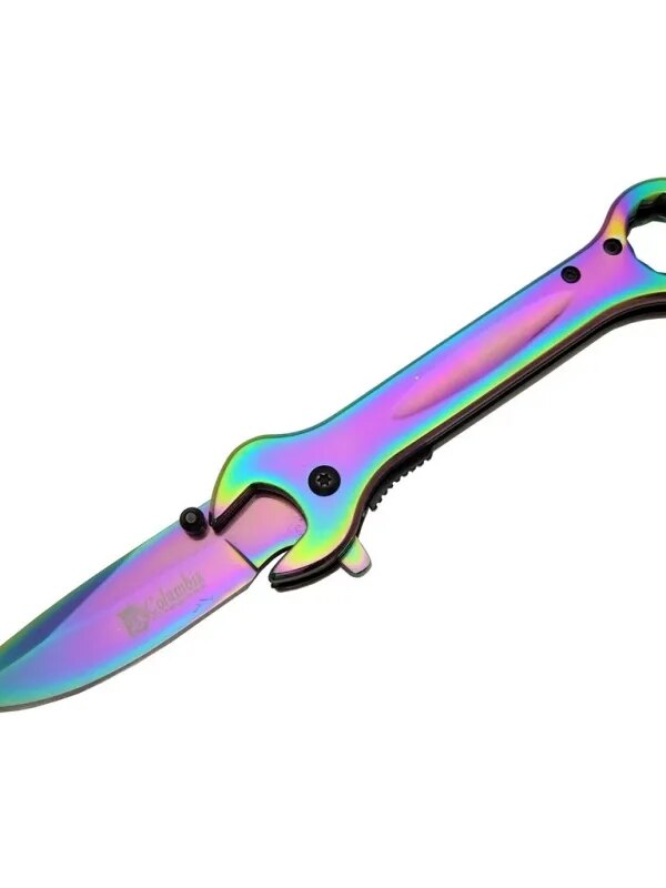 8000A  Görünümlü Renkli Kamp Çakı 19 cm - Otomatik, Metal Sap