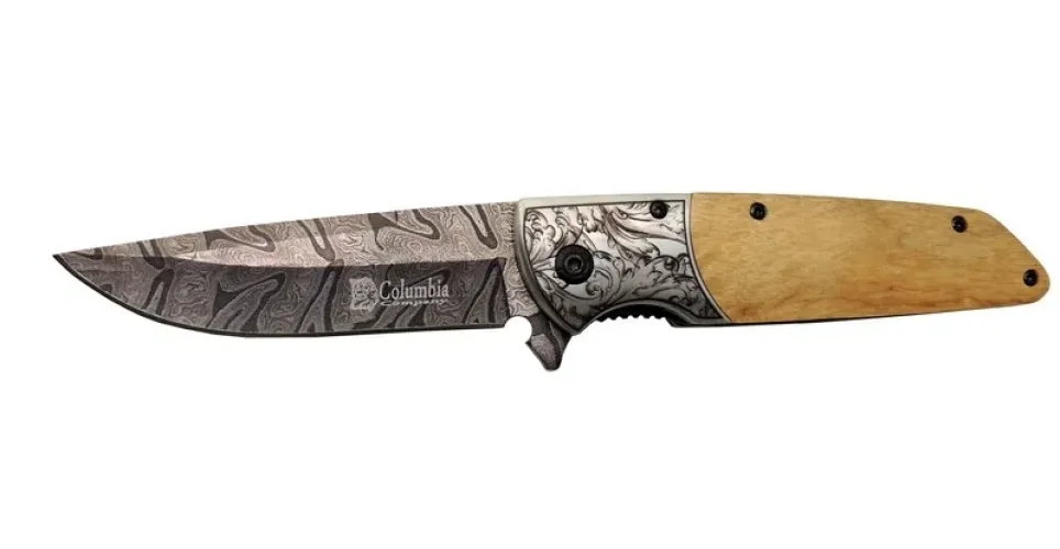 A2150C Kamp Çakısı 21cm- Manuel, Ahşap İşlemeli Sap,Kemerlikli
