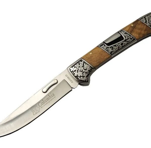 A3159-D rengi Kamp Çakı 23,5cm- Ahşap Sap, Kaplan İşlemeli, Kemerlikli