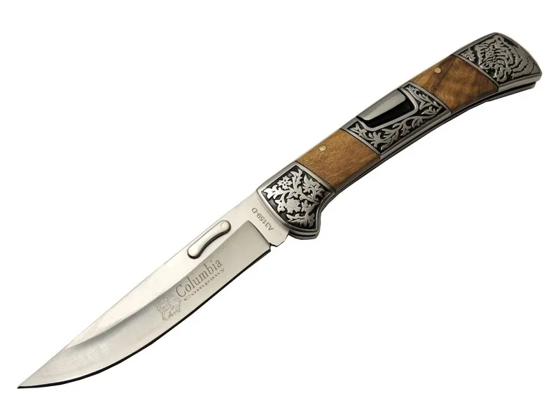 A3159-D rengi Kamp Çakı 23,5cm- Ahşap Sap, Kaplan İşlemeli, Kemerlikli
