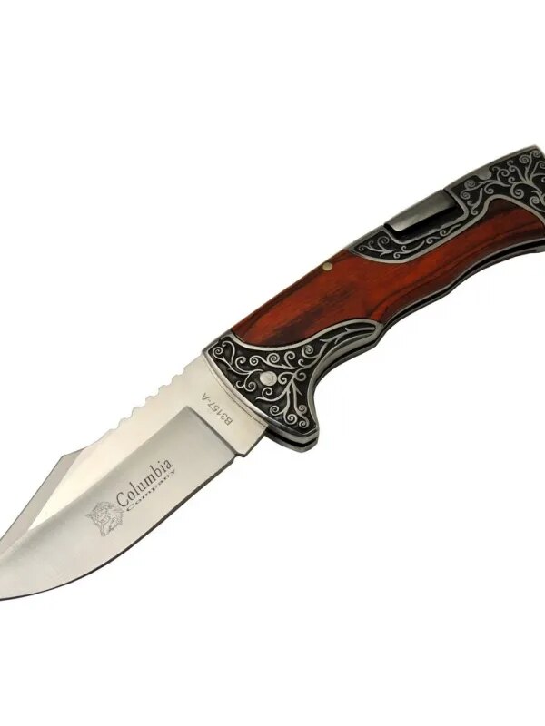 B3157A İşlemeli Kamp Çakı 22 cm -  Ağacı Saplı, Manuel Açılma
