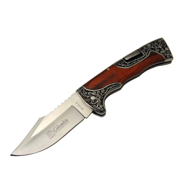 B3157A İşlemeli Kamp Çakı 22 cm - Ağacı Saplı, Manuel Açılma