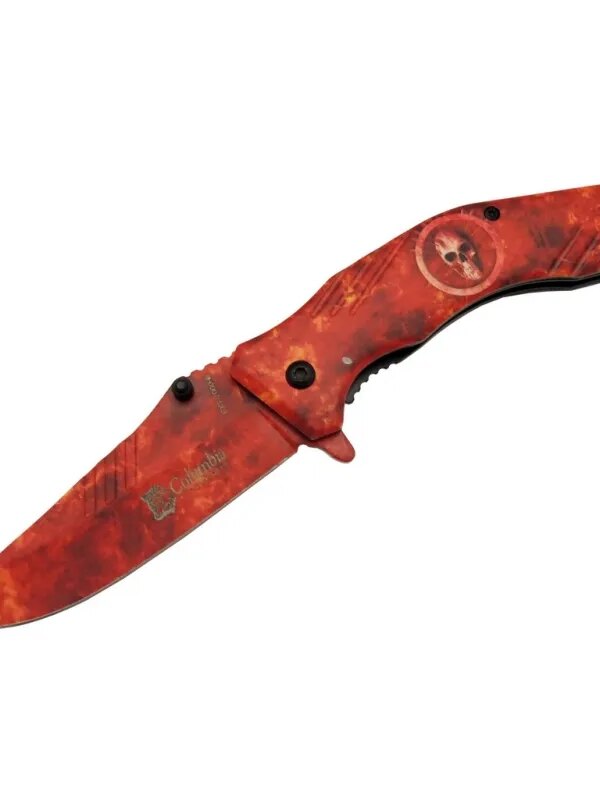 Skel 7000B Kamp Çakı 20 cm - Kırmızı İskelet Desenli, Otomatik