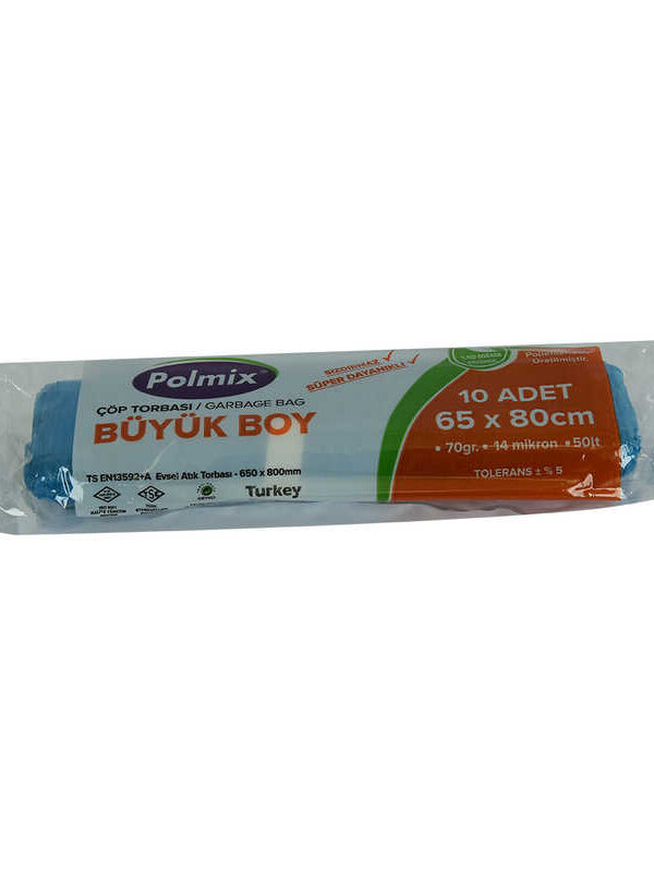 Torbası Büyük Boy 65x80Cm 70Gr 14Mikron 50Lt Mi Rulo 10 Adet