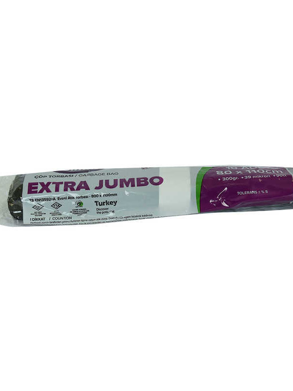 Torbası Extra Jumbo Boy 80x110Cm 300Gr 39Mikron 90Lt Siyah Rulo 10 Adet