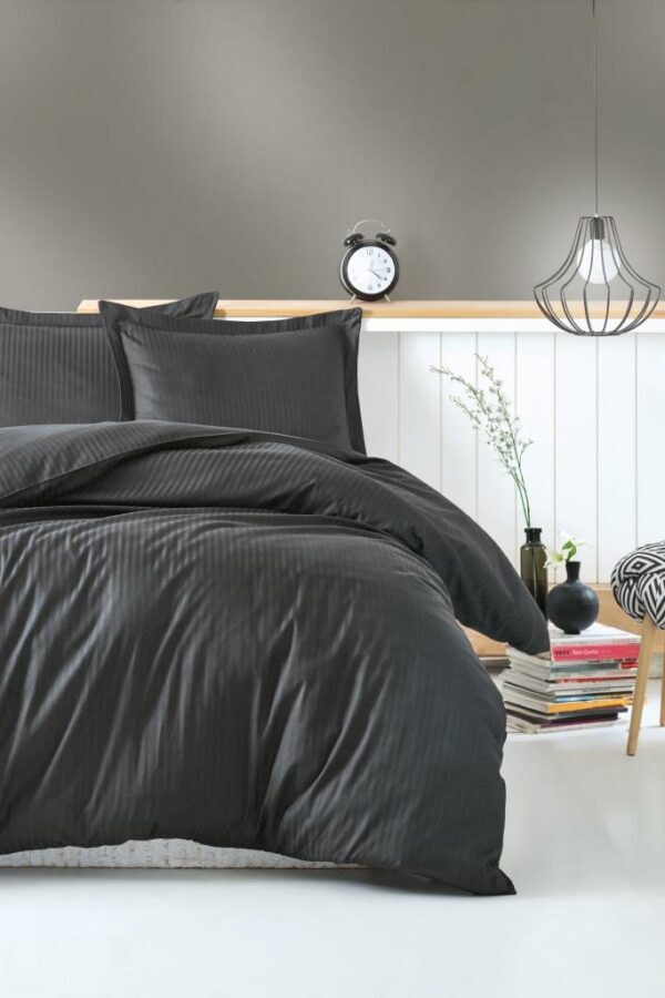 Çift Kişilik Saten Nev Takımı Elegante Stripe Antrasit