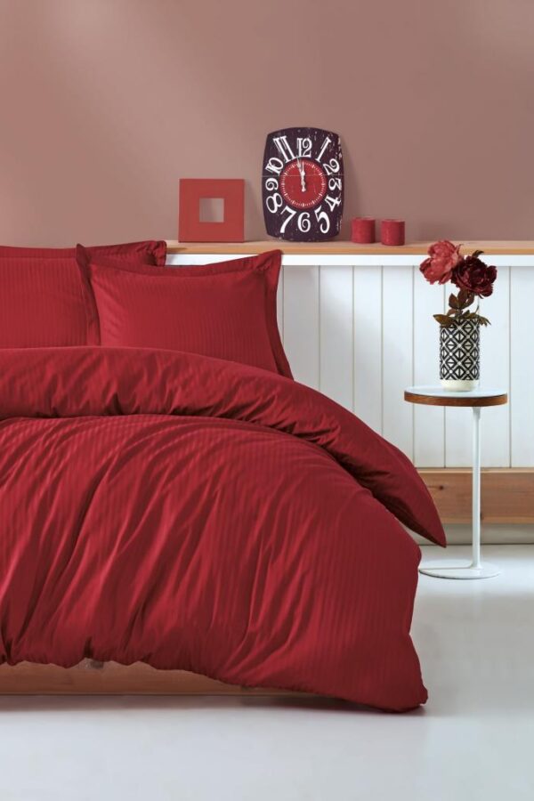 Çift Kişilik Saten Nev Takımı Elegante Stripe Bordo