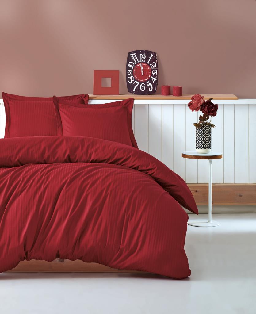 Çift Kişilik Saten Nev Takımı Elegante Stripe Bordo