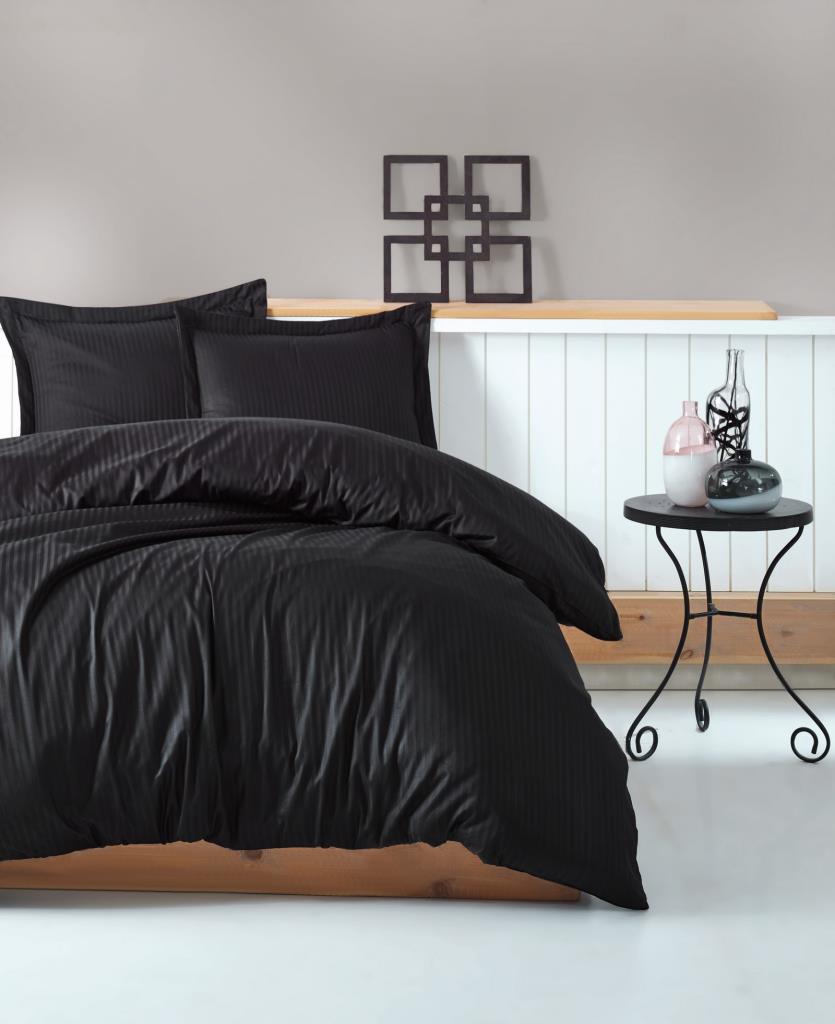Çift Kişilik Saten Nev Takımı Elegante Stripe Siyah