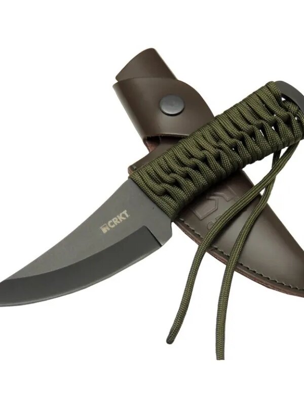 Crkt Scrub Fixed 2712 BK Siyah Kamp / Outdoor Bıçak 22,5cm - İpli Sap, Deri Kılıflı