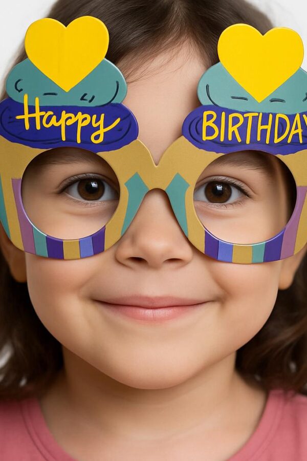 Cupcake Temalı Doğum Günü Renkli Karton Happy Birthday Gözlüğü 6 Adet