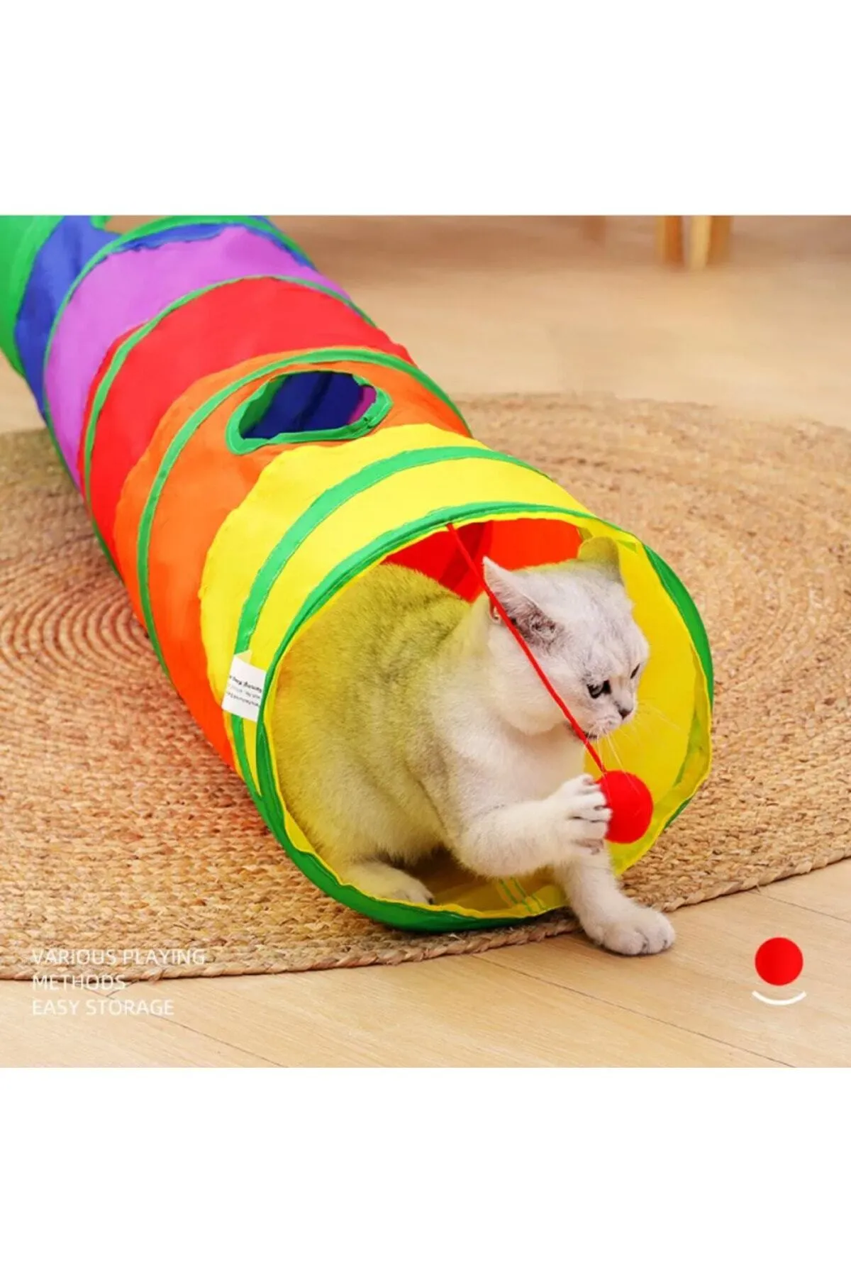 Gökkuşağı Desenli Kedi Oyun Tüneli, Katlanabilir 125 cm - Görsel 4