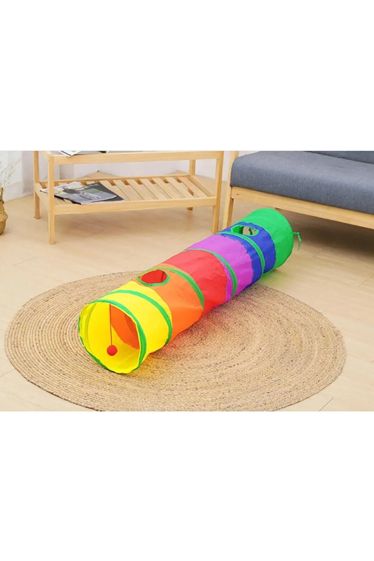 Gökkuşağı Desenli Kedi Oyun Tüneli, Katlanabilir 125 cm - Görsel 2