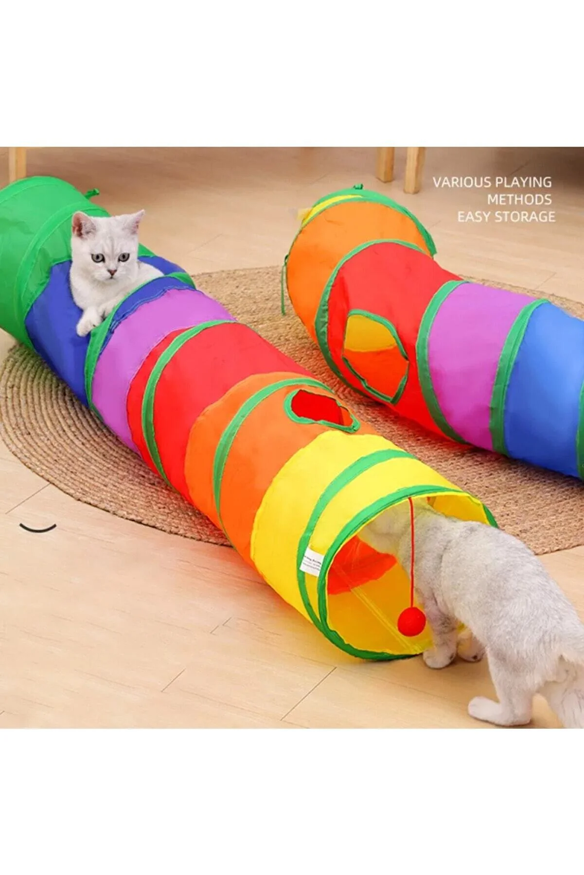 Gökkuşağı Desenli Kedi Oyun Tüneli, Katlanabilir 125 cm - Görsel 6