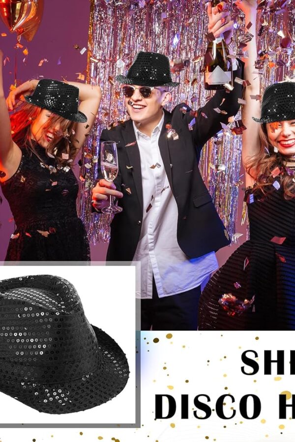 Disko Star Siyah Payetli Fötr  Yetişkin Boy