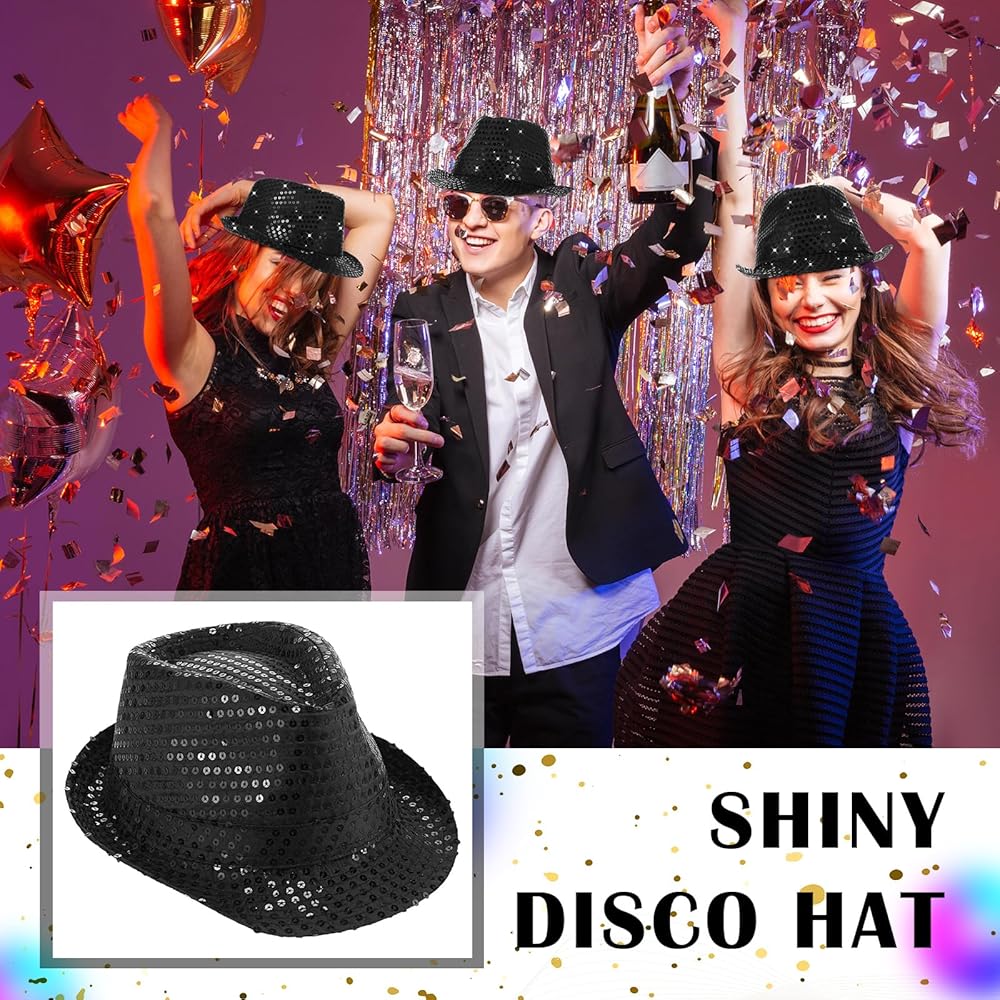 Disko Star Siyah Payetli Fötr Yetişkin Boy