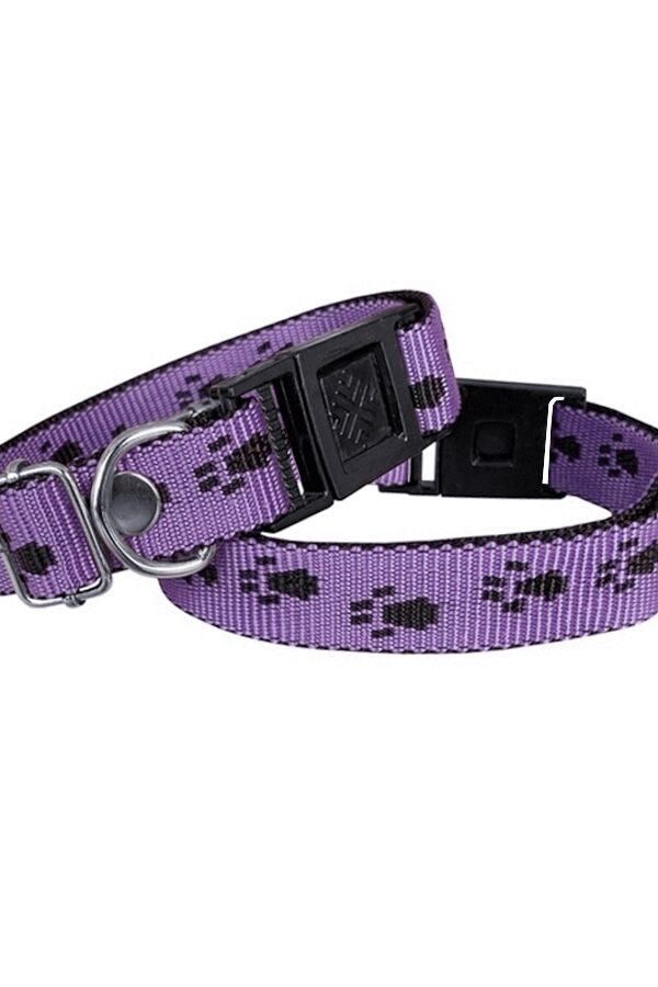 Köpek Tasması Patili Dokuma 2 cm - Min: 30 cm - Max: 50 cm Mor