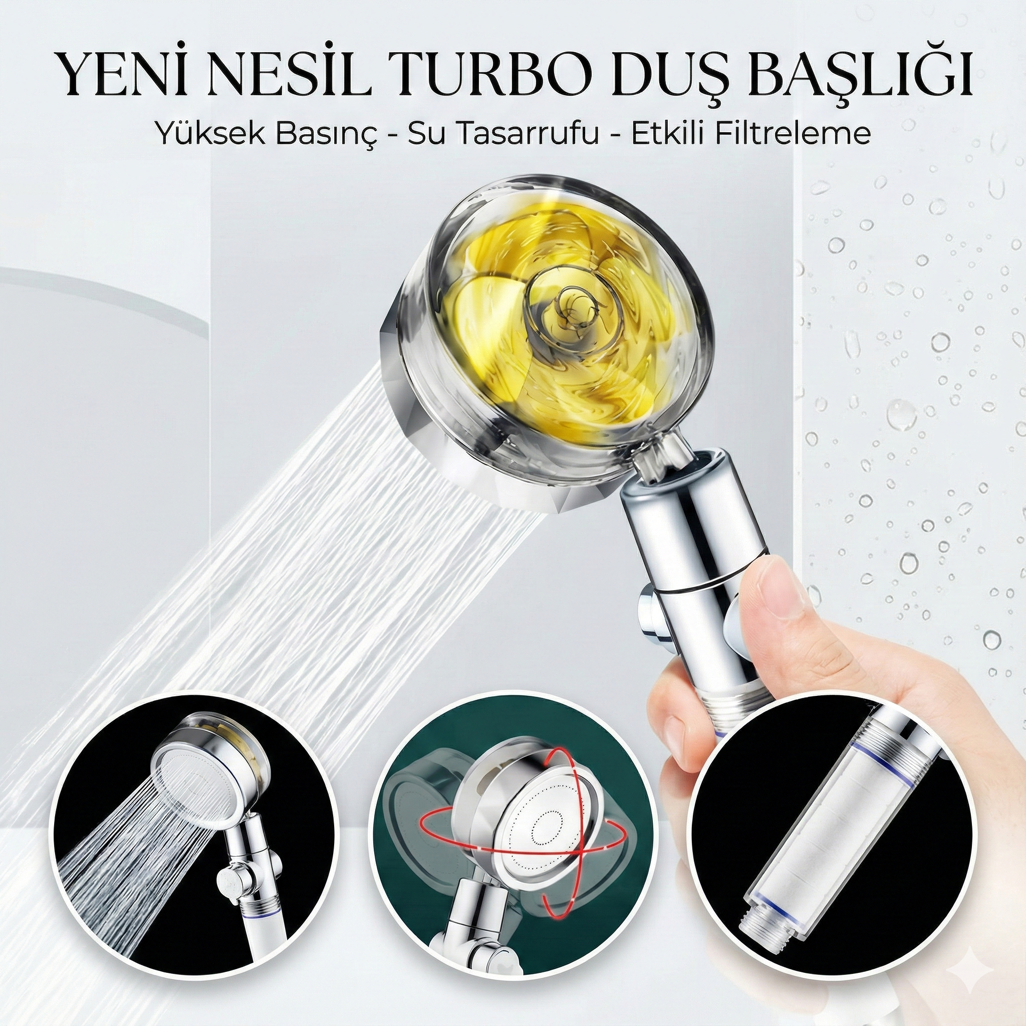 Duş Başlığı Turbo Pervaneli Serinletici Tasarım - Görsel 4