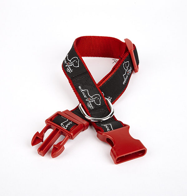 Köpek Desenli Dokuma Köpek Boyun Tasması 3 cm x 36-60 cm Kırmızı