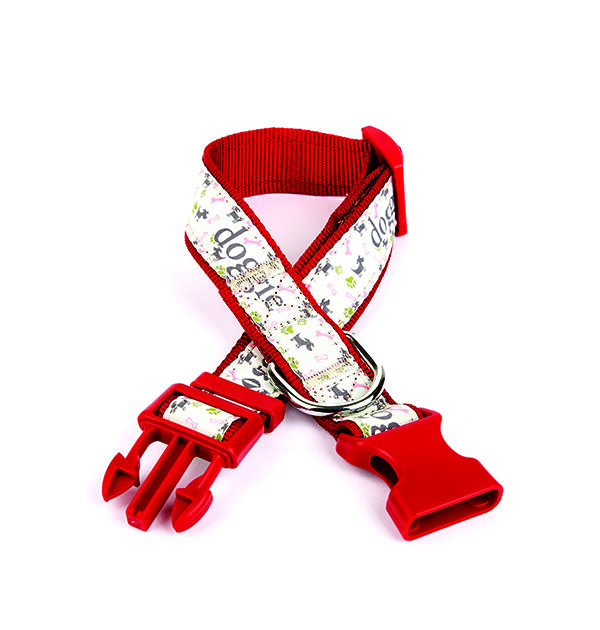 Köpek ve Pati Desenli Dokuma Köpek Boyun Tasması 3 cm x 36-60 cm Kırmızı