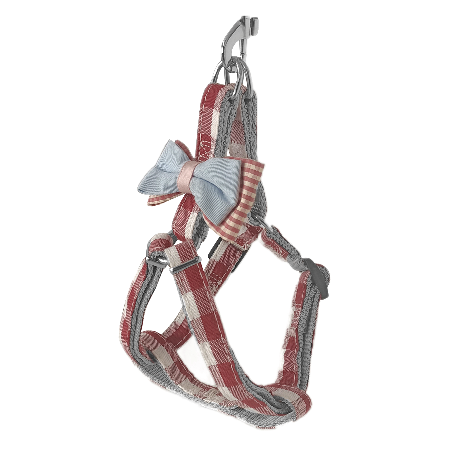 Köpek Göğüs Tasma Seti Ekose Desenli Papyonlu 1.5 cm*35-48 cm Kırmızı - Görsel 2