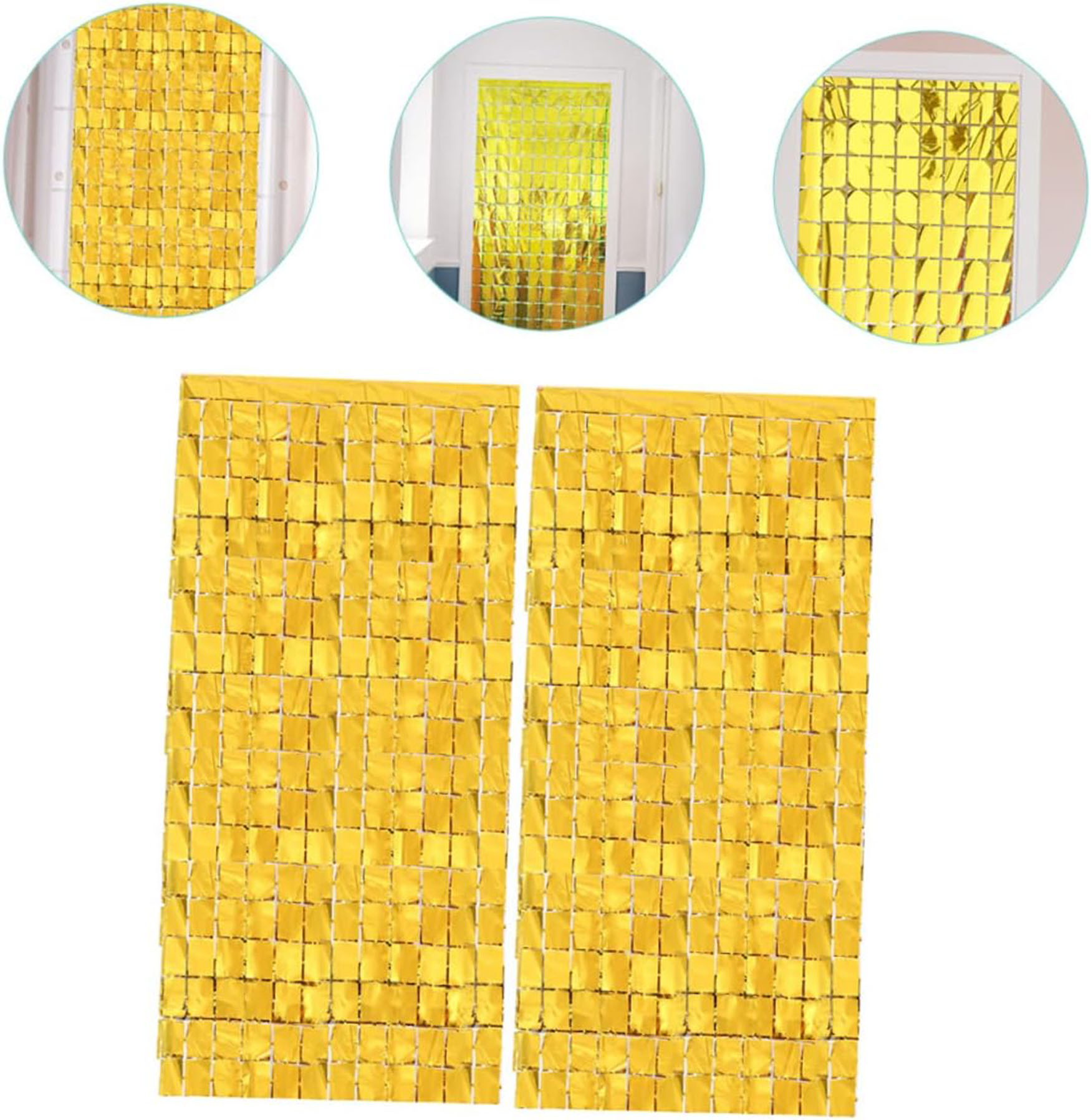 Ekstra Metalize Altın Renk Disko Dikdörtgen Kesim Kapı Perdesi Dekorasyon 1x2 Metre - Görsel 3